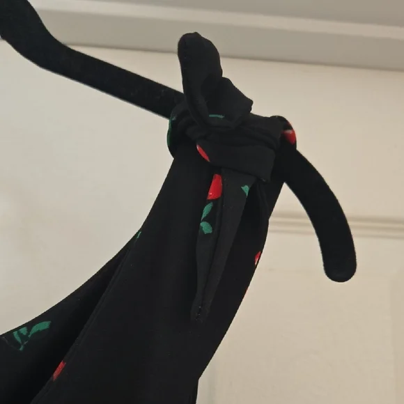 New York & Company Off the Sholder Black Dress with Cherry Print. Beautiful - Picture 4 of 8